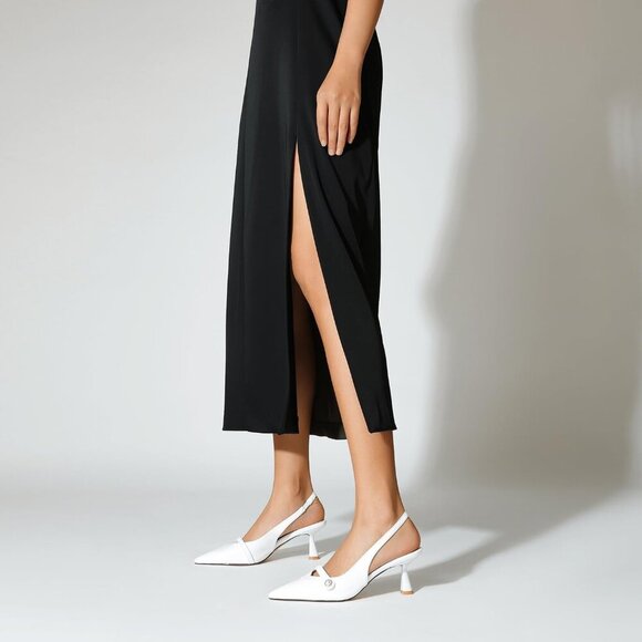 🆕Women Kitten Heels Slingback Pumps Closed Pointed Toe Pearl Heels White - Picture 8 of 8